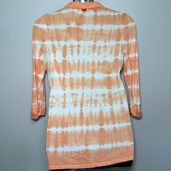 Calvin Klein | Orange & White Pattern 3/4 Sleeve Button Down Shirt | Size M - Picture 2 of 10